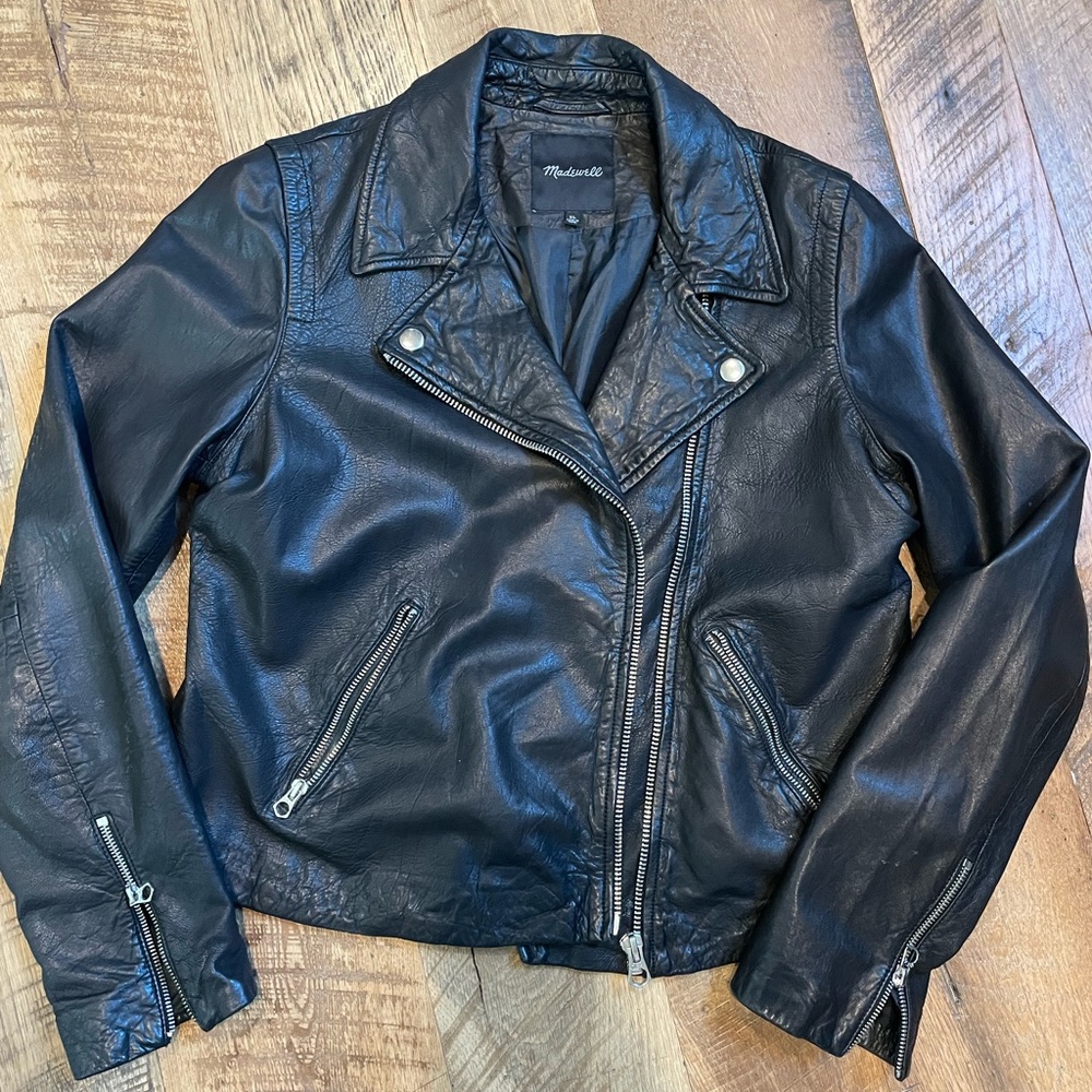 Madewell Black Washed Leather Moto Jacket